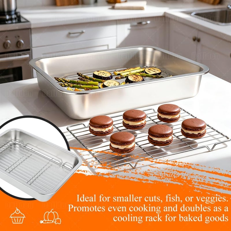 Dallden 15.5 Inch Turkey Roasting Pan with Rack, Thanksgiving Turkey Roaster Rack for Oven Smoker and Grill,Deep Turkey Tray with Baking Rack & Cooling Rack Stainless Steel, Dishwasher Safe - Image 4